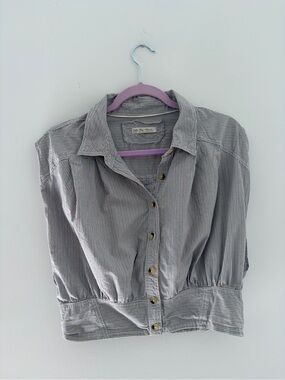 Free People Striped Crop Button-Up Top in Light Blue and White